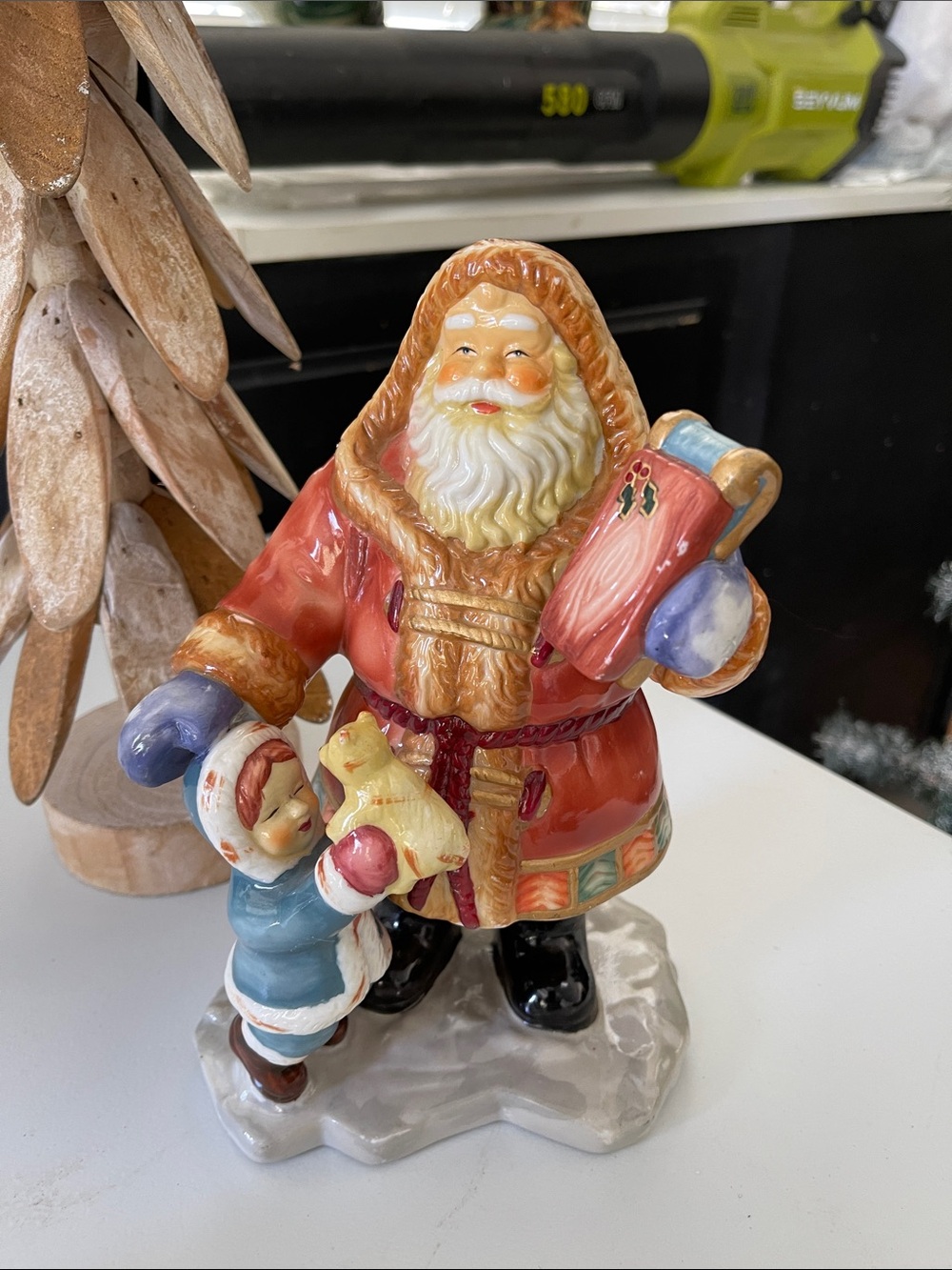 Santa and Child Ceramic Figurine - Red Holiday Decor